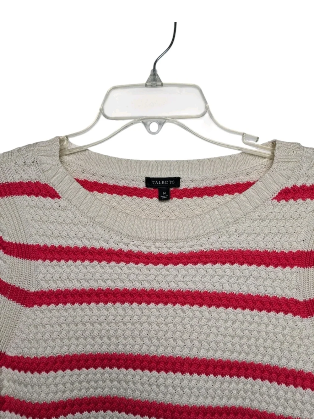 Talbots Striped Sweater Medium Coral Cream